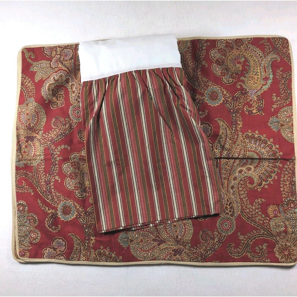 Ralph Lauren Chaps Juliette Queen Striped Bed Skirt & Two Pillow Shams Paisley